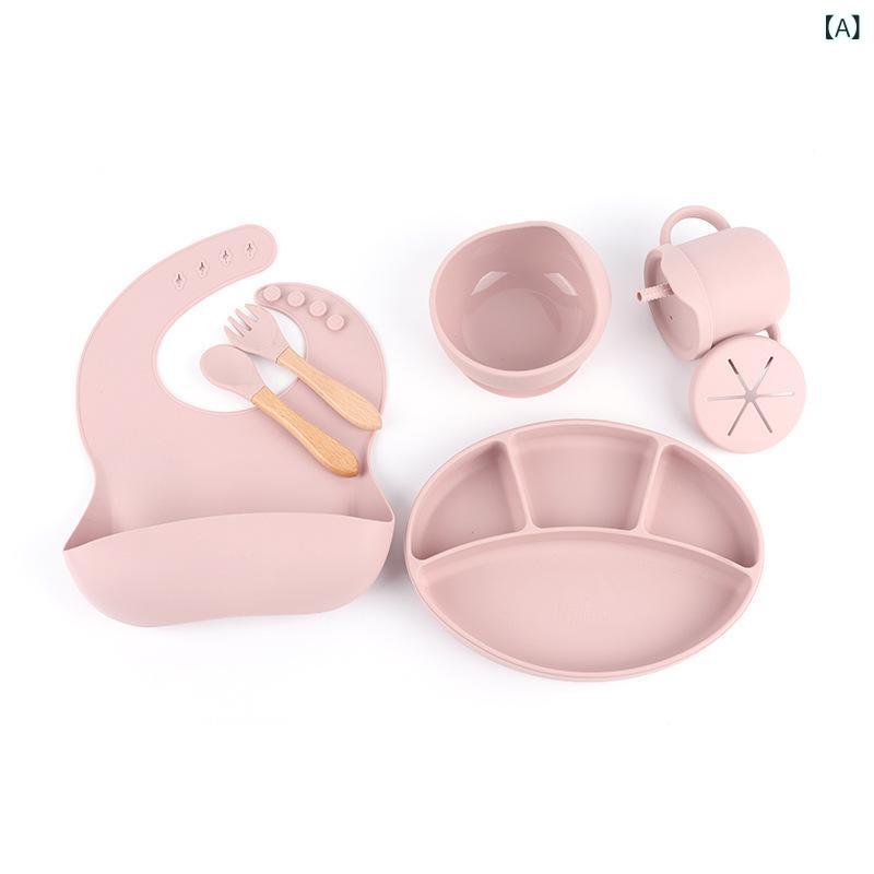 樂天商城 - 国境を 越えた 売れ筋の 子供 用 食器、 ベビー 離乳食 ボウル、 フォークと スプーン、 落下 防止、 漏れ 防止 よだれかけ セット、 シリコン ディナー プレート