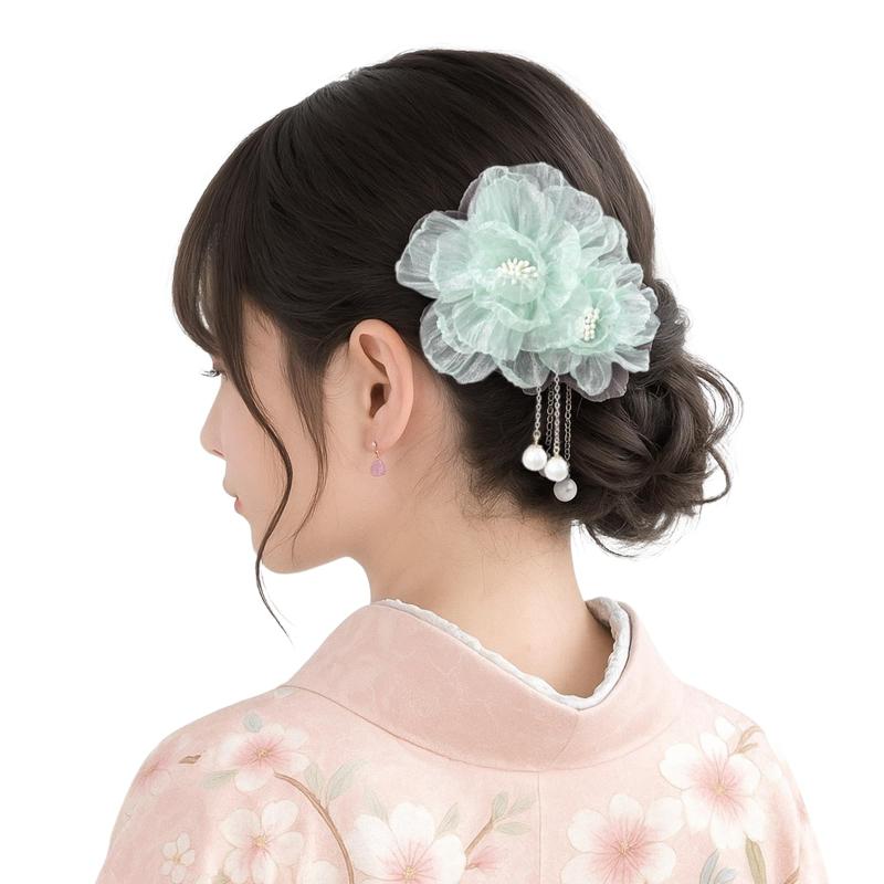 EnjoIt 浴衣 髪飾り 花 パール 流蘇 ヘアクリップ フラワー レディース 和装 髪留め 成人式 七五三 結婚式 卒園式 花火大会 夏祭り 発表会 浴衣アクセサリー 和風 ヘアアクセサリー 可愛い 髪