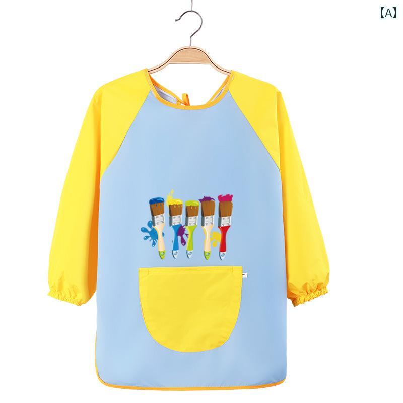 樂天商城 - 卸売り 児童 長袖 防水 倒背 服 美術 幼稚園 画 絵 服 エプロン 中 長 型 赤ちゃん 食事 カバー