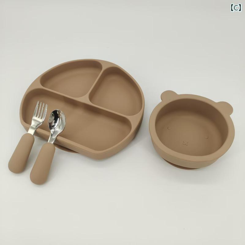 ベビー 食器 セット、 シリコン 一 体型 仕切り ディナー プレート、 子供 用 クマ 吸盤 ボウル、 ベビー フォークと スプーン、 栄養 補助 食品 beachdrop-10713993 ビーチドロップ サンプル画像3