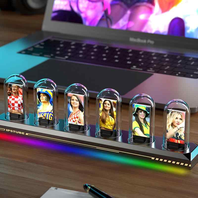 BRIMFORD ニキシー管 時計 IPS デジタル管時計 ニキシー管風置き時計 RGBフルカラークロック 擬発光管時計 LED時計 卓上時計 1600万色 天気モード 時刻モード ライトモード 写真をアップロード可