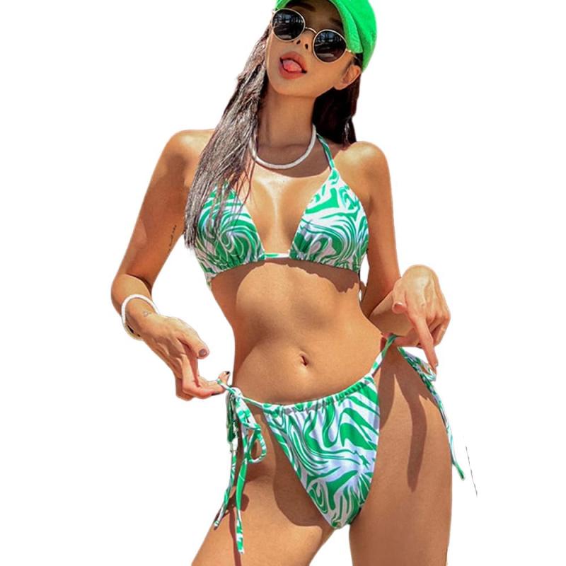 [RAVIR] 【ラヴィール】水着 ビキニ レディース 3点セット ビキニセット 女性用水着 シンプル 三角ビキニ プリント スタイリッシュ ストリング 体型カバー