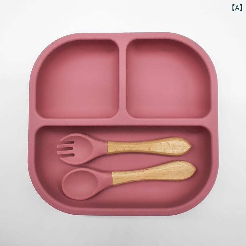 樂天商城 - 子供 食品 級 シリカゲル 食器 セット 赤ちゃん 補助 食 食器 分 格 皿 フォーク スプーン 赤ちゃん 転倒 防止 飼育 セット