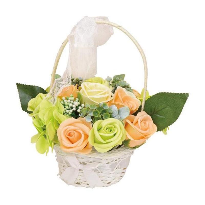 ポピー名古屋 ソープフラワー シャボンフラワー 造花 ギフト プレゼント バスケット バラ 約27cm レースリボン付き SBL-127