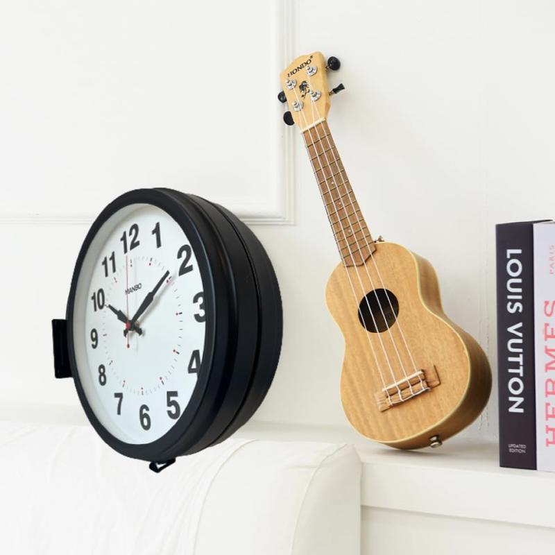 両面掛け時計 manbo 両面掛時計－文字盤直径27CM 2kg ダブルフェイス ウォール クロック ブラック 非電波