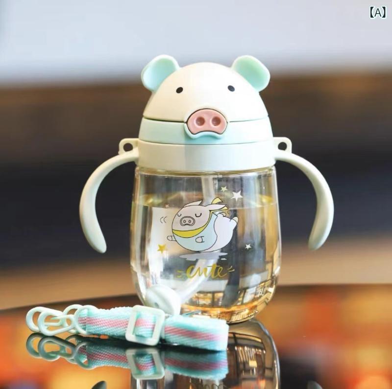 乐天商城 - 銀 仟の ブタの 子供の 水の 水筒の 幼稚園は 双の 取っ手の 両用の ストローの 杯の 壺の 創意の 漫画を 背負って 転んで 壊れません。