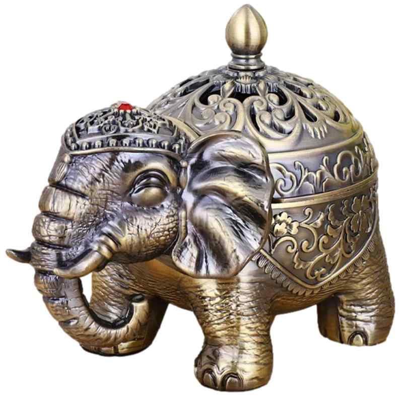 NOELAMOUR お香立て 香炉 線香立て オシャレ 香炉灰 象 置物 アロマ アロマポット 鉄器 コーン 受け皿 (青古)