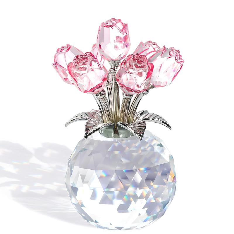 LanQii クリスタル 結婚記念日プレゼント 女性 人気 K9クリスタルピンクバラギフト 枯れないバラの花束..