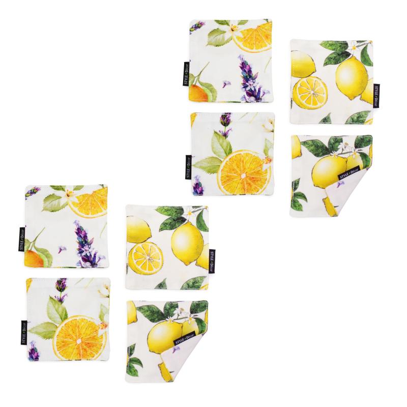 スタイルデコール(STYLE Decor) コースター リバーシブル 8枚セット シトラスレモン 綿100% おしゃれ ..