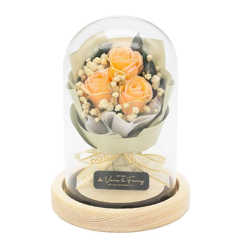 [デバリエ] ソープフラワー フラワードーム 薔薇 花束 天然木 ガラス 誕生日プレゼント 女性 花 彼女 ホワイトデーお返し 結婚 記念日 お見舞い 贈り物 デバリエオリジナル