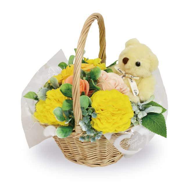 ポピー名古屋 ソープフラワー シャボンフラワー 造花 ギフト プレゼント フラワーバスケット バラ バスケット 約20cm ぬいぐるみ付き SBL-172