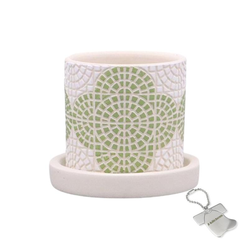 J-kitchens Select 置物 花瓶 陶器 植木鉢 フラワー タイル デザイン ポット A-S グリーン Φ7xH6.5cm オリジナルタグ付 P-563443