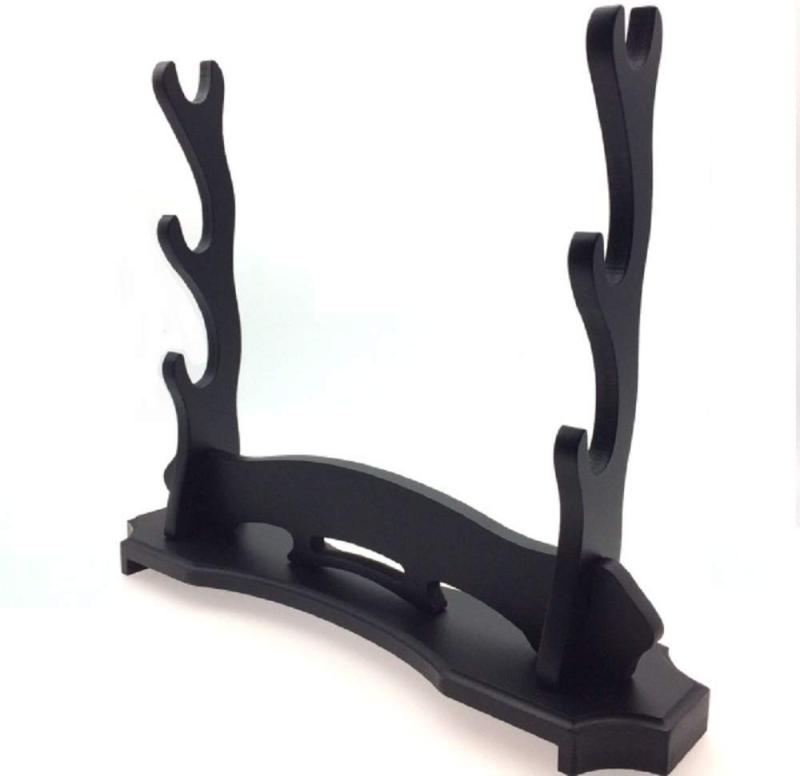 刀台 刀置き 横置き 日本刀 模造刀 竹刀 木刀 黒塗り 木製 インテリア 趣味 コレクション 台座 付き 刀..