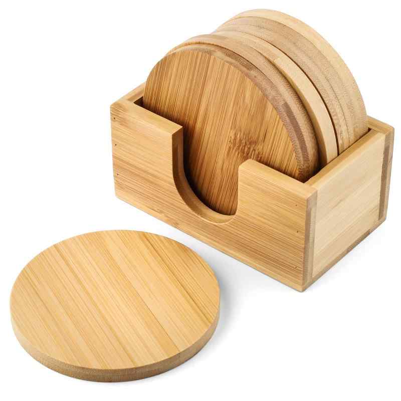 コースター カップパッド カップマット天然竹製6枚入り 竹製収納ケース付き 断熱 速乾 茶パッド コップ..