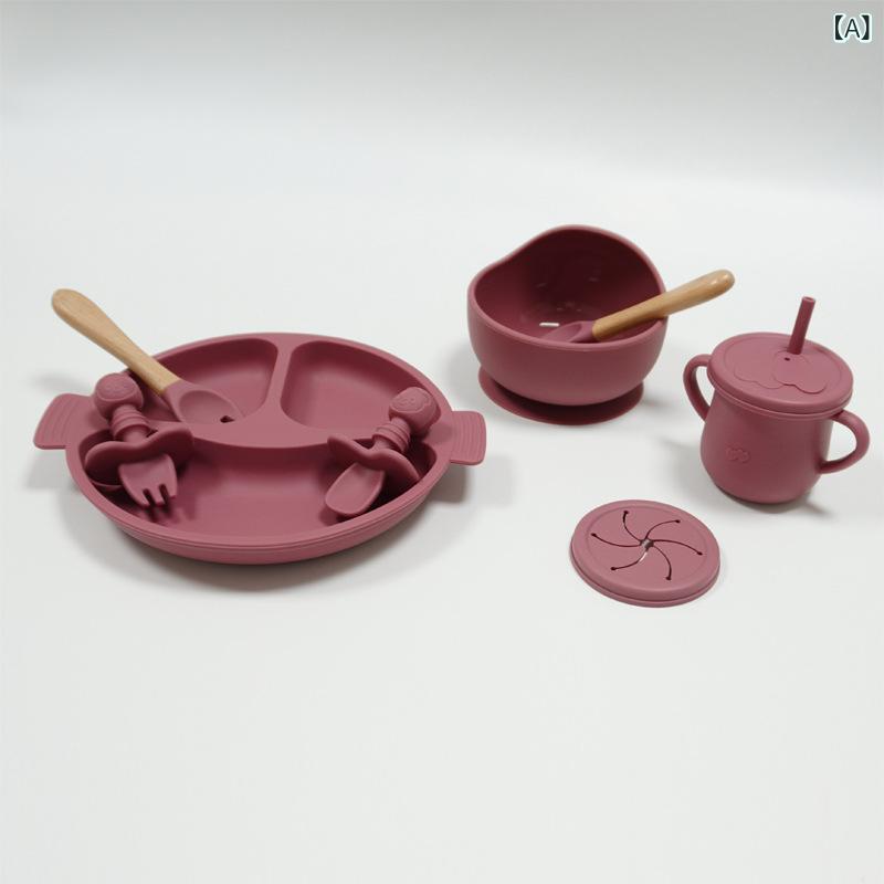 Food Dish - 越境 熱 販売 補助 食 食器 食品 級 シリカゲル 子供 補助 食 笑顔 皿木 柄 フォークスプーンベビー 学 飲 カップ