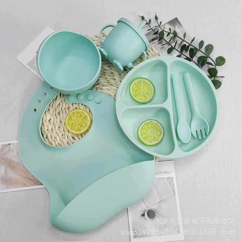 Automatic Food Dish - 国境を 越えた 子供 用 シリコン 丸 皿 6 点 セット 食品 グレードの ベビー 用 補助 食器 セット 在庫 あり ベビー 食器