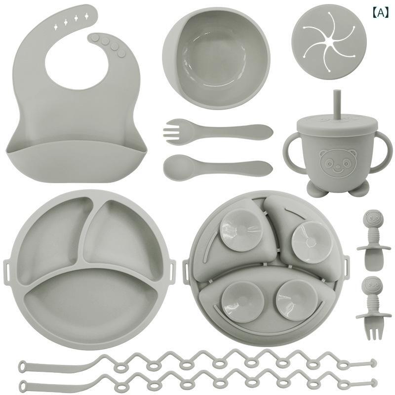 Automatic Food Dish - 国境を 越えた 子供の 補助 食 シリカゲル 食器 スト ラップ 食 皿 赤ちゃんの ポケット 補助 食 皿 フォーク スプーン 赤ちゃんが 食事を 学ぶ(x20)
