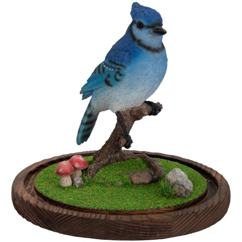 ウービア 切り株に立つアオカケス 8.5×6.8×14cm 人形 フィギュア 置き物 アニマル 動物 ガーデン 装飾 リアル かわいい 鳥 H19355-A