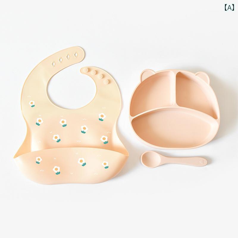 樂天商城 - 子供 用 食器 セットの シリカゲルの よだれかけの 特別 メニューの 皿は 転んで 汚れを 防ぐ 赤ちゃんの 食器の セットの シリカゲルの フォーク スプーンの 現物を 防ぎます。