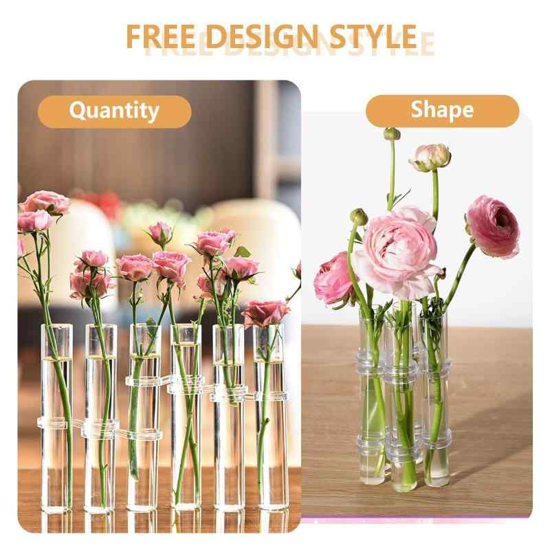 フラワーベース ガラス 一輪挿し 透明 フラスコ 試験管 直径3cm*高15cm 花瓶 6本連結 リンクチューブ ベース おしゃれ 観葉植物 花 水耕栽培 植木鉢 S字のリンクパーツ付き [2]