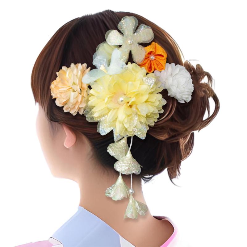 HUAZONTOM 成人式 髪飾り 花 4点 着物 髪飾り 卒業式 袴 七五三 結婚式 夏祭り 花火大会 ドライフラワー 髪留め 和風 小物 手作り