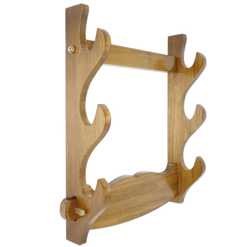 moumoujp 本物の木製 三本掛 刀掛け 日本刀 模造刀 居合刀 無垢材刀掛台 取付金具付き 壁掛け式無垢材壁掛用刀掛台三本掛（壁掛け式）サイズ：29x34cm（長さx高さ）材　質：無垢材適用範囲：29cm長さ以上の刀に適しています。入れられる刀の最大幅：3.5cm居間や、リビングルームや、オフィスに飾ってありたいへん見栄えしています