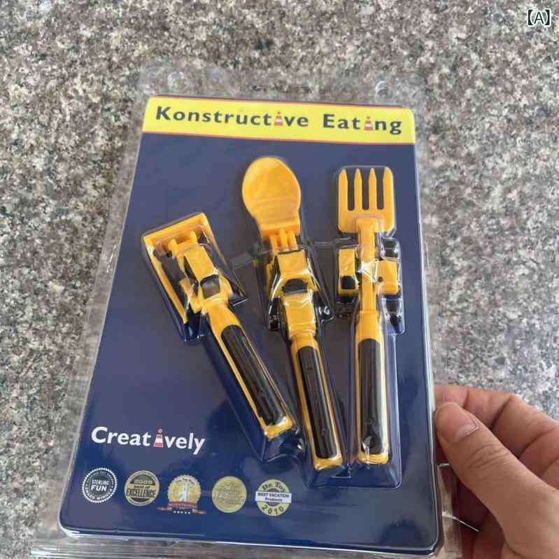 ダイナナーアクティブ自 动车 ブルドーザー ショベルショベルショベルフォークショベル 子供 用 食器 3 点 セット