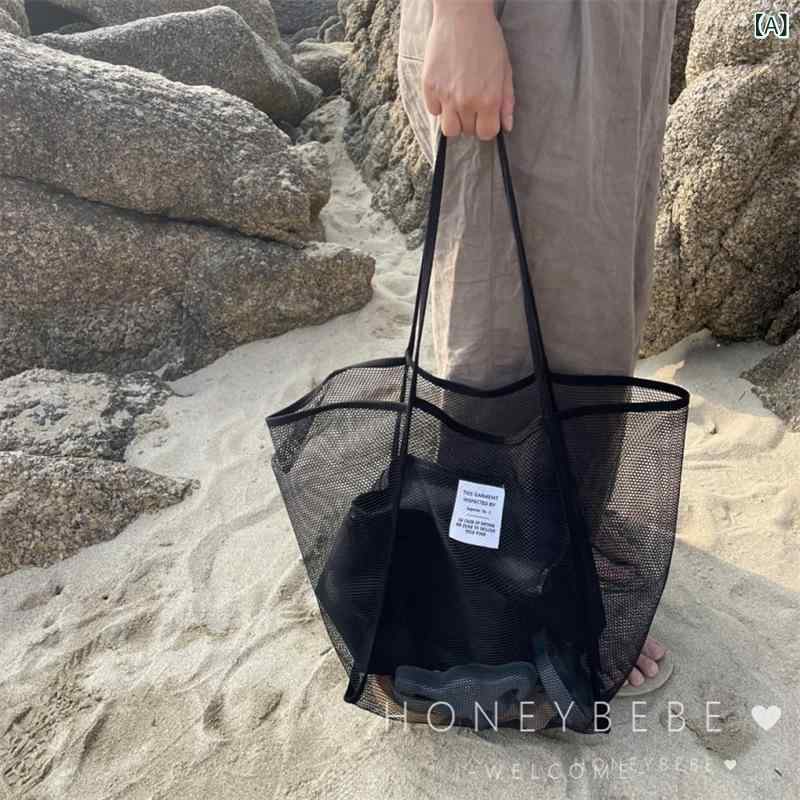 韓国 ins ビーチ バッグ 子供 用 玩具 収納 袋 軽快大 容量 旅行 海辺 手提げ 網 糸 水泳 バッグ