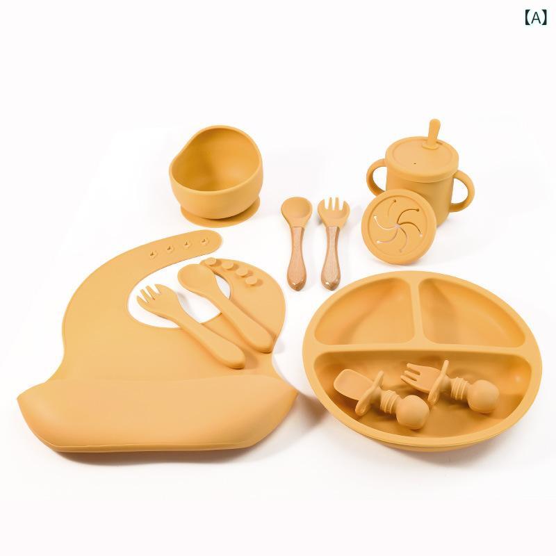 Rakuten - シリコン 製 母子 用 食器 セット、 子供 用 仕切り 皿、 よだれかけ、 フォーク、 スプーン、 水飲み カップ、 ベビー シリコン 食器 セット、 在庫 あり