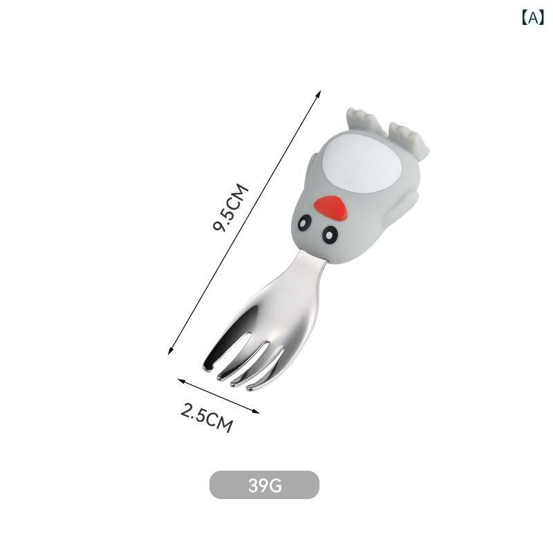 Automatic Food Dish - ペンギン シリコン 食器 セット 幼児 用 トレーニング 食器 304 フォーク スプーン 離乳食 用 仕切り 付き プレート よだれかけ