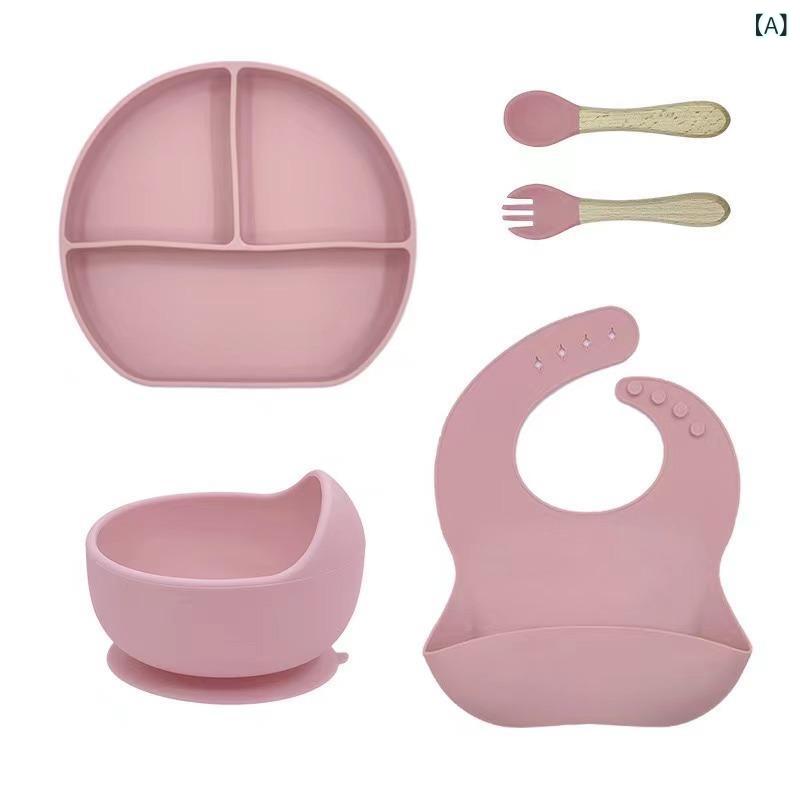 Dishes, Waterers, Feeders - 落下 防止 シリコン 製 子供 用 食器 セット、 ベビー 用 補助 食 ボウル、 プレート、 フォーク、 スプーン、 ベビー よだれかけ、 食品 グレードの 離乳食 食器