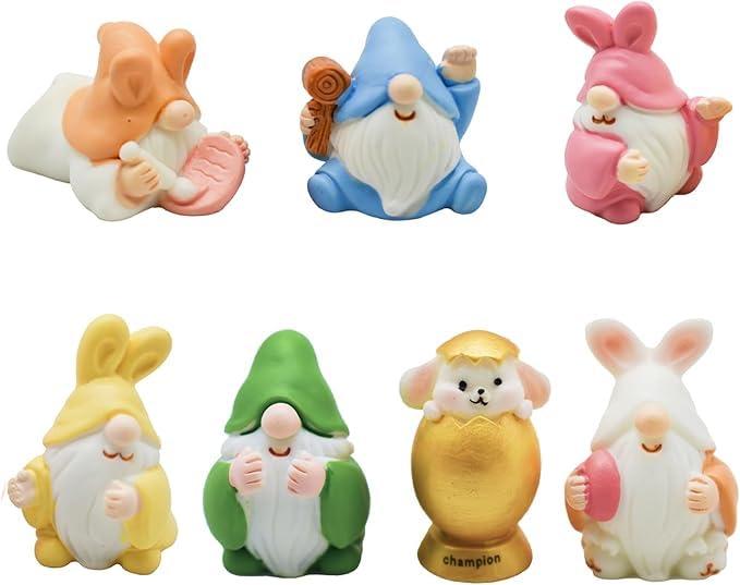 Pinenjoy 7個 動物 フィギュア DIY置物 ミニ小人 面白い置物 小道具 ミニ 動物チュア 小物 樹脂像 ドワーフ 矮人 ガーデンノームコロ ウサギ耳の小人 ミニチュア うさぎ ガーデンアクセサリー