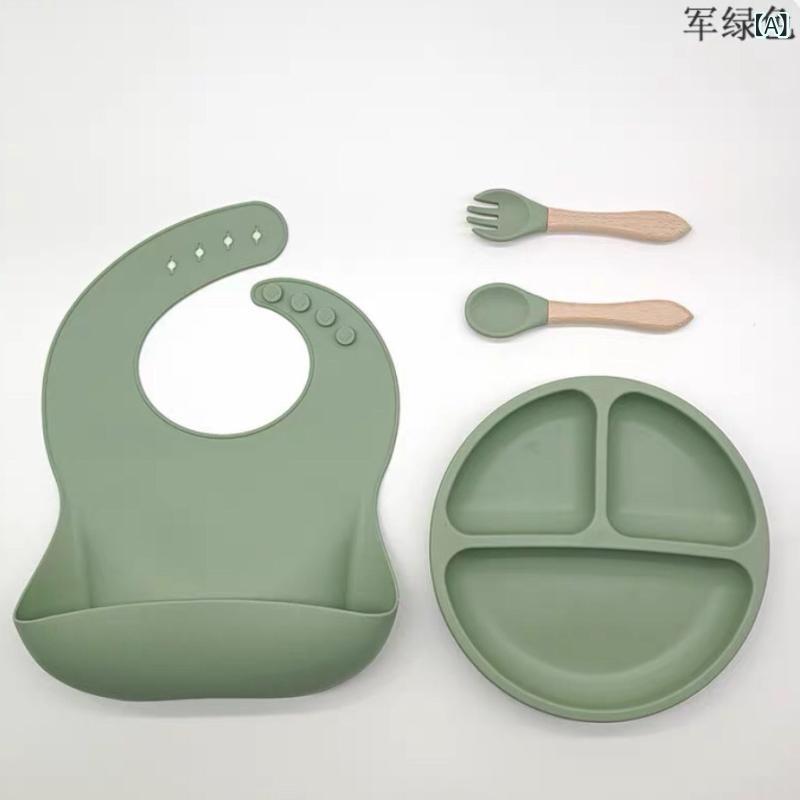 Food Dish - 子供 用 シリカゲル 食器 食品 級大 吸引 力 分 格 食器 補助 食器 フォーク スプーン 4 点 セット 飼育 食器