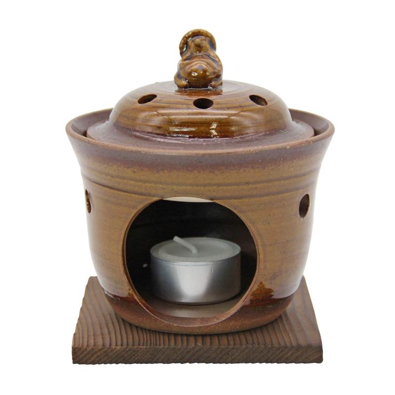 佐治陶器,萬古焼 茶香炉 10.2cm (キャンドル・敷台付) 狸 アメ釉 日本製 011-10, ブラウン
