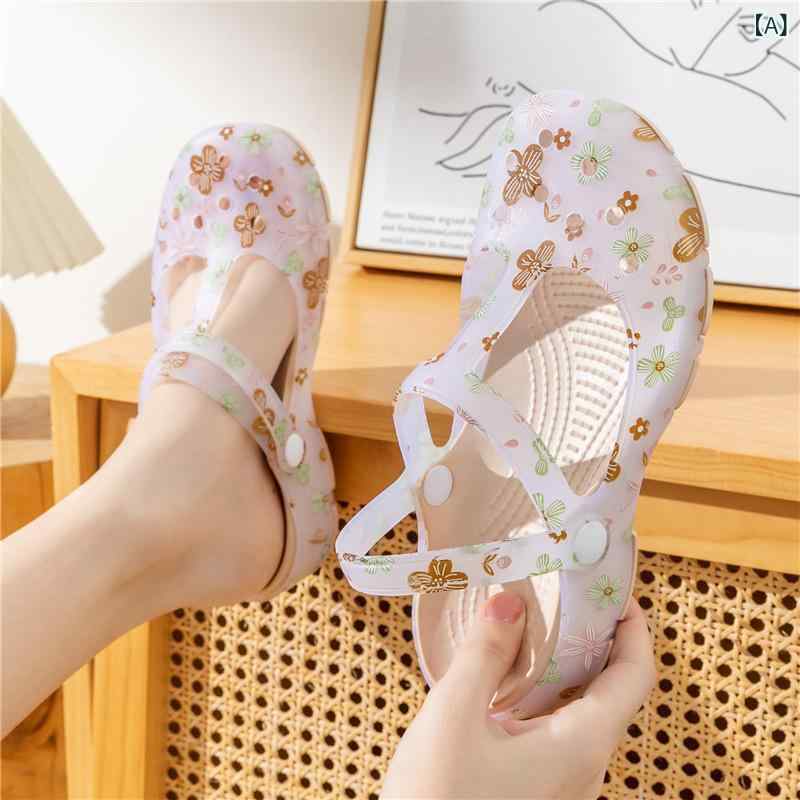 Rakuten - 新しい 看護 師の 洞窟 靴の 女性 ins 潮 包 頭 サンダル 夏 耐滑 厚い 底の 砂浜の 柔らかい 底の 家の スリッパの 外で 着ます。