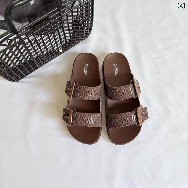 Melissa 婦人 靴 2025 新型 夏 サンダル ゼリー 靴 一 字 引き 二 重 幅 面 バックル 厚い 底 スリッパ