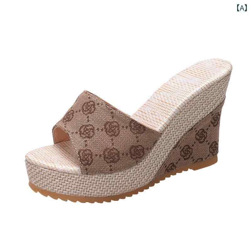 Rakuten - 新 商品の 坂と サンダルの 女性の 一 字 型の 小さい 梅の 厚い 底の スリッパの 女性の Wedge Slippers