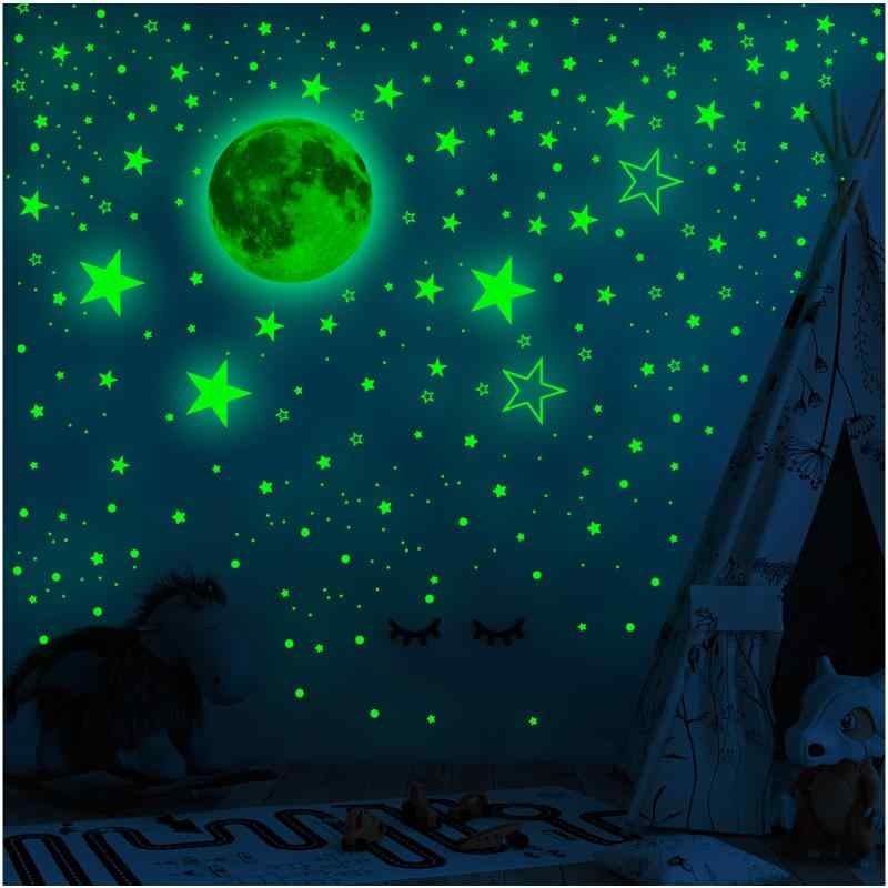 1049 枚入り 月と星の夜光ウォールステッカー 蓄光性できらきら 子供部屋・幼稚園・保育園用壁紙代わり