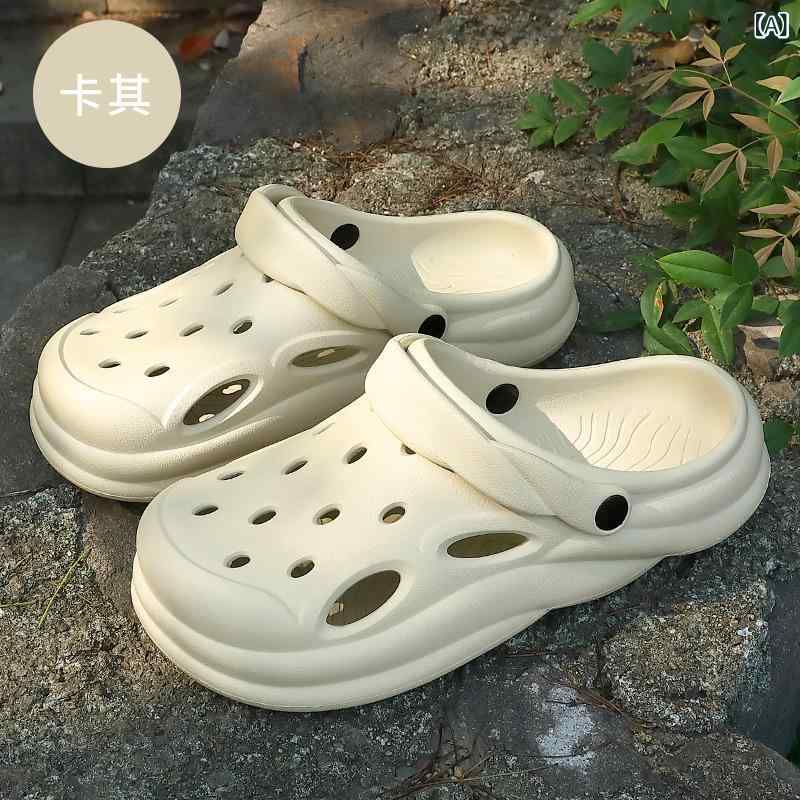樂天商城 - 穴の 靴の 男性の 夏の カップルは 外で 流行の 厚い 底の 包 頭の スリッパの 女性の 滑り 止めの サンダルの ビーチ 靴を 着て 夏を 卸売り します。