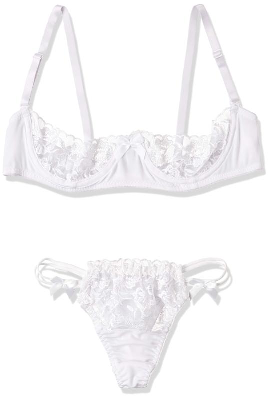 Forest(フォレスト) 透けるチュールレースハーフカップブラ＆脇ループTバックショーツセット9918レディース