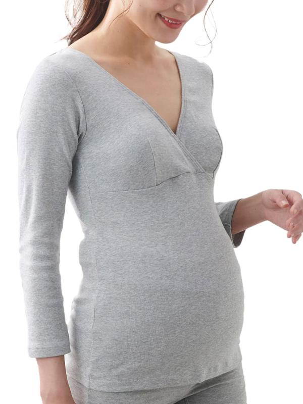 [犬印本舗] オーガニックコットン 綿100% 8分袖 インナー TS3776【添い乳もしやすいカシュクールデザインの8分袖インナー】オーガニックコットンを100％使用した、デリケートなママの肌にやさしいインナーです。クロスオープンなので授...