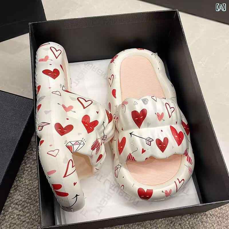 Ballet Shoes - クロス ボーダー 2024 新しい スタイルの 女性の 夏の 女の子の ハート かわいい 厚底 ホームスーパーソフト 滑り 止め スリッパ 女性 用