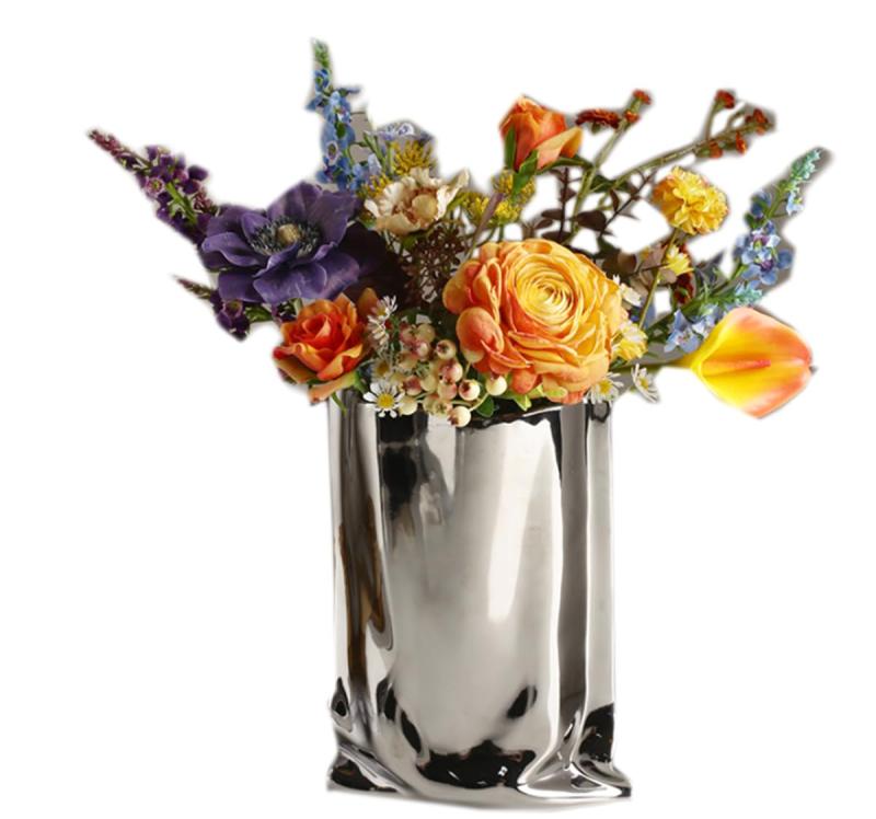 花瓶 陶器 フラワーベース おしゃれ セラミック- モダン 花瓶 装飾花瓶 陶器北欧 花器 銀メッキインテリア飾り 造花 水栽培 装飾花瓶 手芸 工芸品 家庭用リビングルーム装飾品 プレゼント