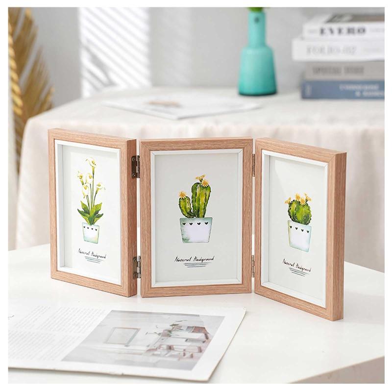 フォトフレーム 木製 L判 KG判 3面 3連 折りたたみ 写真立て 複数枚 額縁 10*15cmの写真に最適 木目調 北欧風 展示 ポストカード 絵画 風景写真 お洒落 デザインフォトフレーム インテリア 卓上