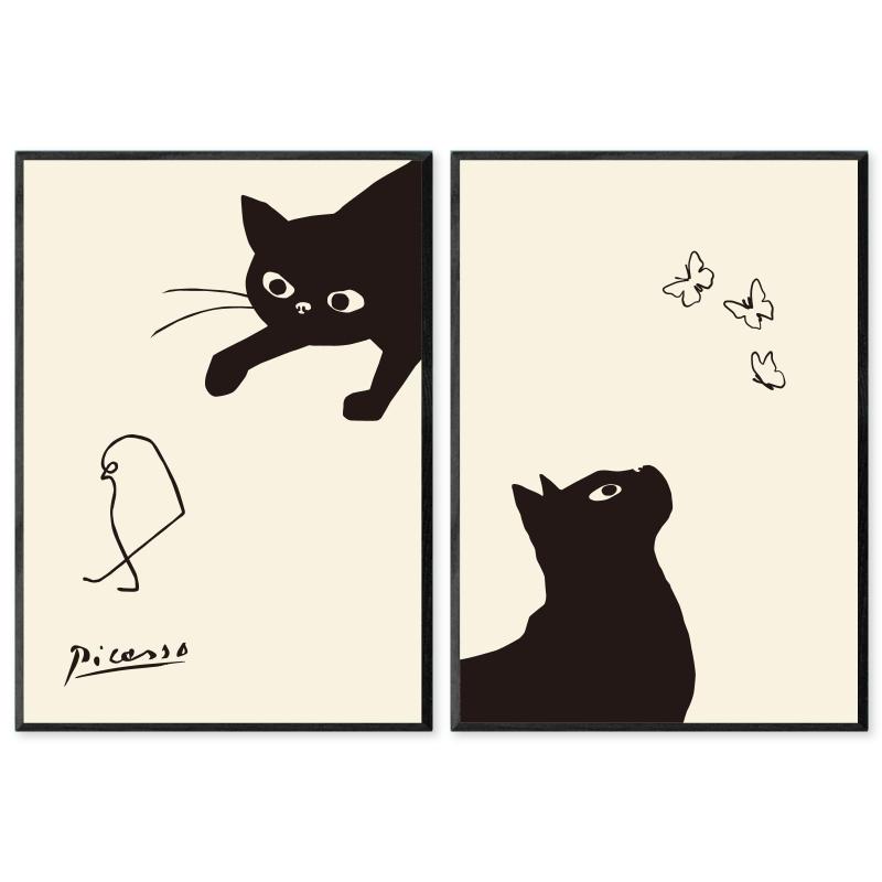 ピカソ ポスター アートポスター リトグラフ ネコ ひよこ 蝶 2枚セット SQIP (スキップ) ラインアート 線画 モノクロ 白黒 絵画 絵 A4 北欧 おしゃれ インテリア