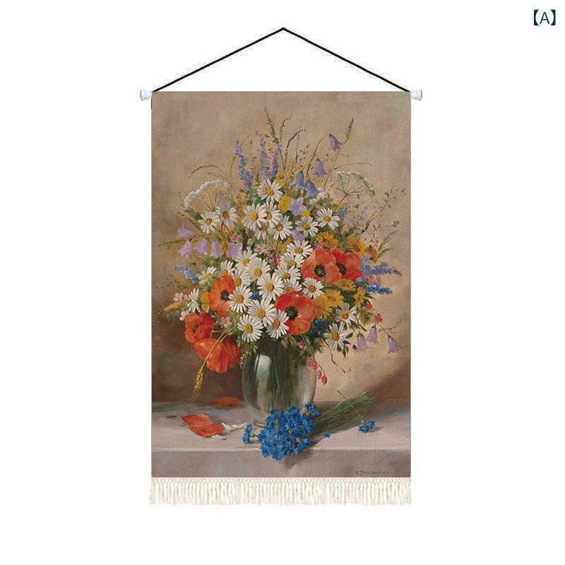 乐天商城 - レ トロな 花卉 タペストリー アメリカ 芸術 油絵 客間 遮蔽 装飾 布 芸 掛け 画 寝室 背景 布 掛け