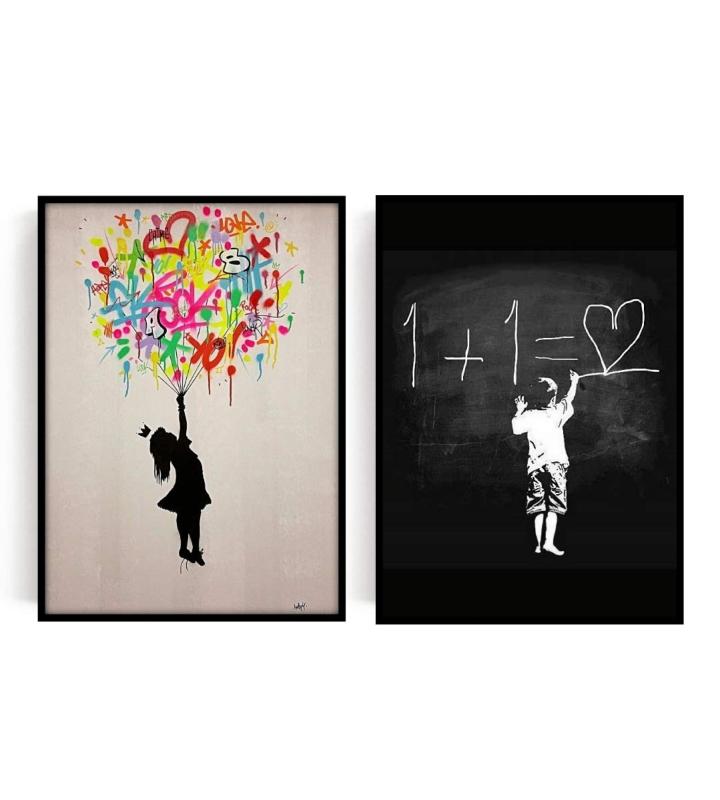 バンクシー 1+1 バルーン少 2枚セット 女各種サイズ ポスターaoipro (A3サイズ（29.7cm×42.0cm）)