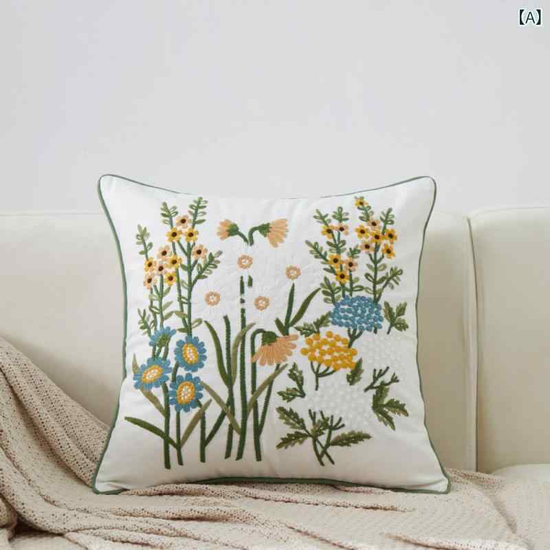 Rakuten - 在庫 ありの アメリカンカントリースタイルの 綿 麻 製 刺繍 入り クッション カバー（ 枕 芯 なし） アマゾン 販売 用 ソファ 用