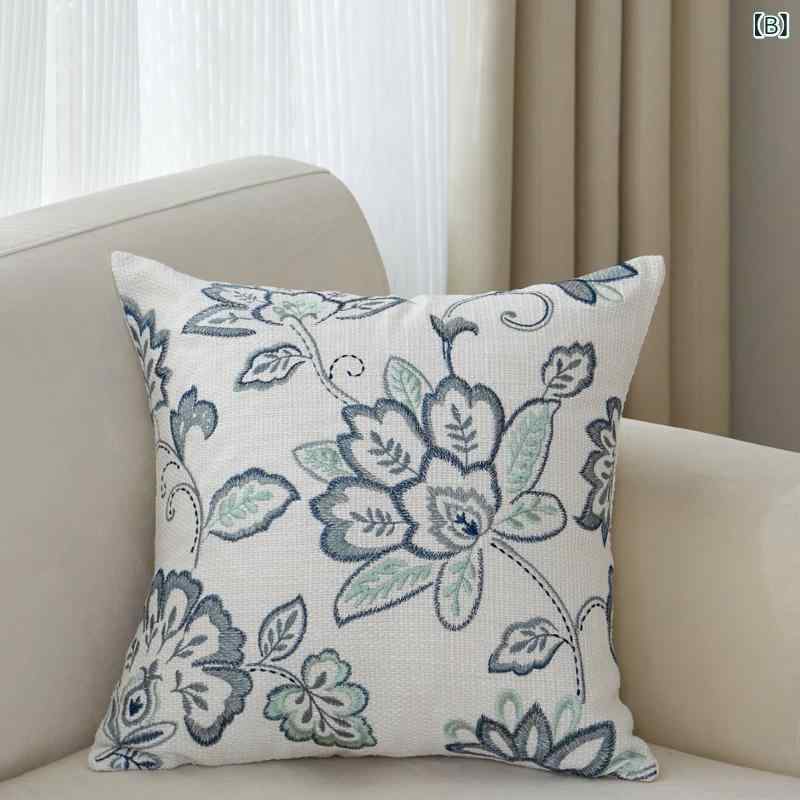 在庫 ありの アメリカンカントリースタイルの 綿 麻 製 刺繍 入り クッション カバー( 枕 芯 なし) アマゾン 販売 用 ソファ 用 [2]