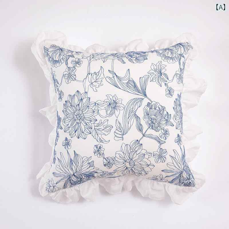 樂天商城 - 新しい フレンチ ロマンチックな 牧歌 的な フリル 木製 レース 綿 刺繍 クッションソファベッドサイド 枕 カバー